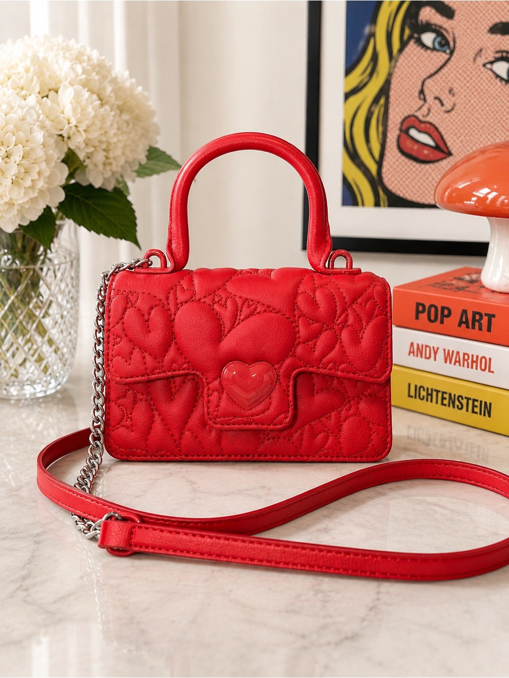 ❤️ Betsey Johnson Red Heart Quilted Crossbody Satchel